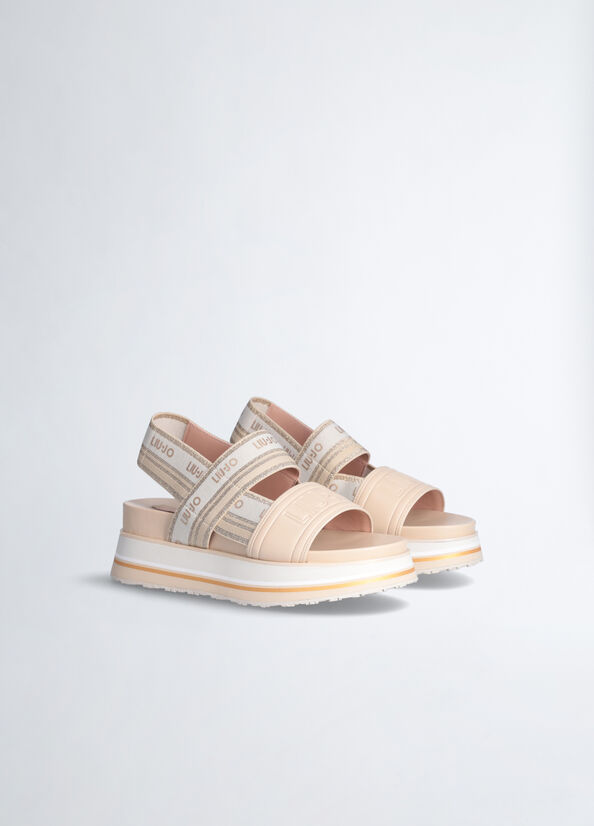 Liu Jo Plattform With Jacquard Logo Sandalen Damen Beige | KXL-625170