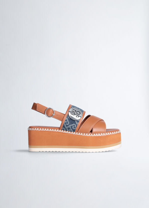 Liu Jo Plattform With Monogram Logo Sandalen Damen Braun | NVA-610294