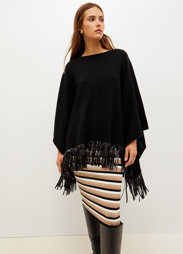 Liu Jo Poncho With Fringes Mäntel Damen Schwarz | LIR-092415