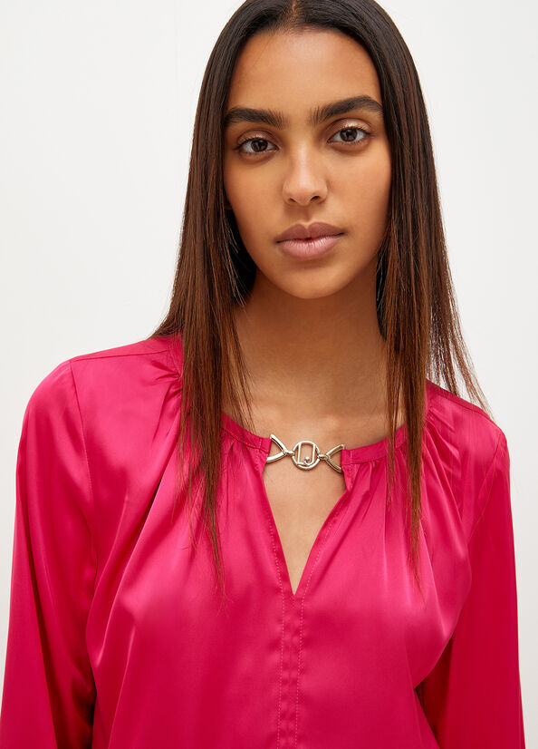 Liu Jo Satin Blouse With Jewel Logo Hemd Damen Fuchsie | QHO-908361