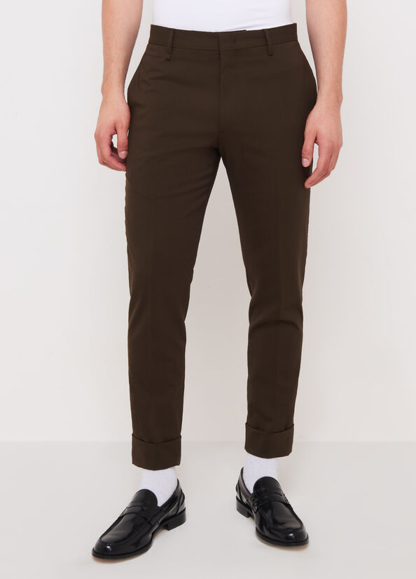 Liu Jo Slim Fit Chinos With Turn-Up Hose Herren Dunkelbraun | OBS-953680