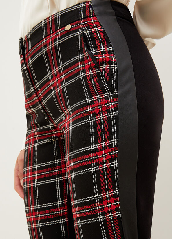 Liu Jo Slim Fit Tartan Hose Damen Schwarz Rot | UQY-526810