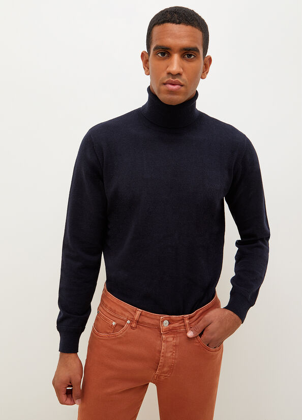 Liu Jo Turtleneck In Baumwoll Pullover Herren Dunkelblau | NVK-048951