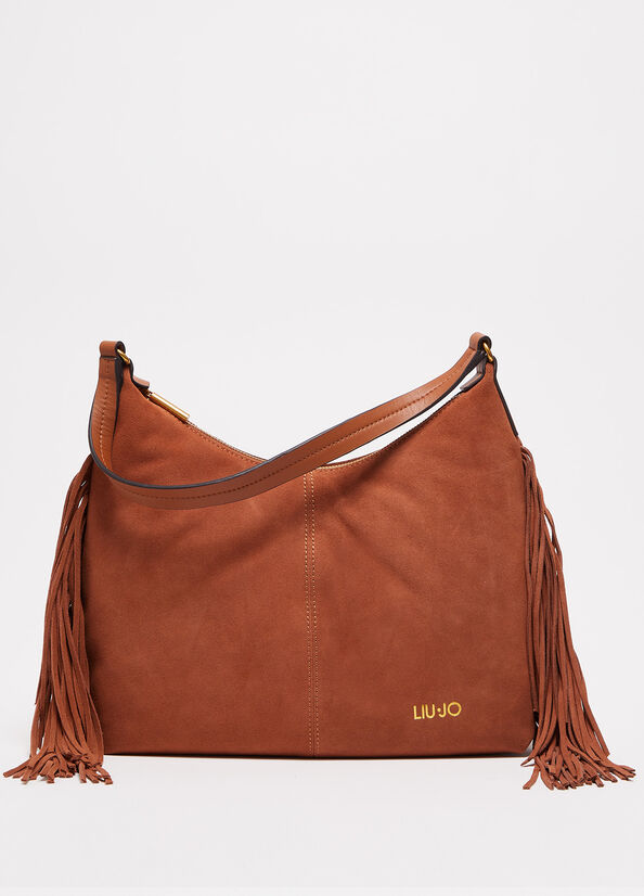 Liu Jo Wildleder Shoulder With Fringes Shopper Damen Braun | SHU-389042