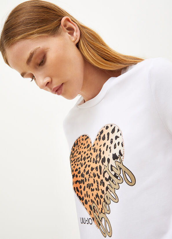 Liu Jo With Animal-Print Heart T-shirts Damen Weiß | RLK-243980