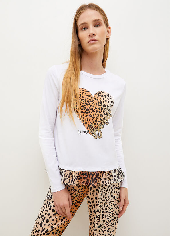 Liu Jo With Animal-Print Heart T-shirts Damen Weiß | RLK-243980