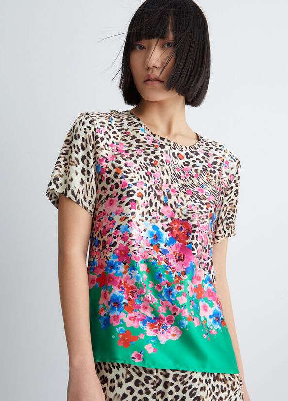 Liu Jo With Floral Animal-Print Hemd Damen Grün | KZR-975401