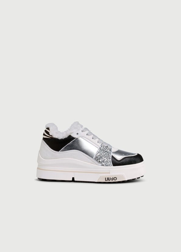 Liu Jo With Glitter Sneakers Damen Schwarz Silber | TZU-610542