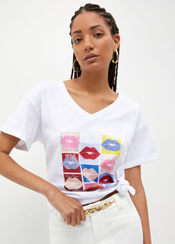 Liu Jo With Lips Print T-shirts Damen Weiß | HRN-048579