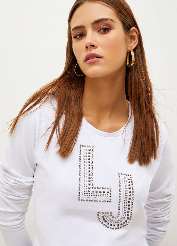 Liu Jo With Logo And Gemstones T-shirts Damen Weiß | AQJ-516239