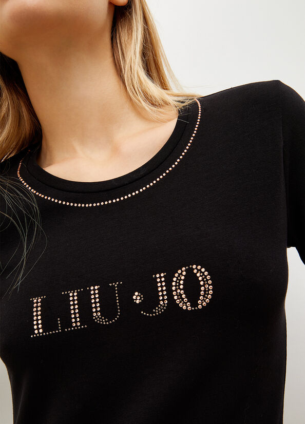 Liu Jo With Logo And Gemstones T-shirts Damen Schwarz | AUX-628904