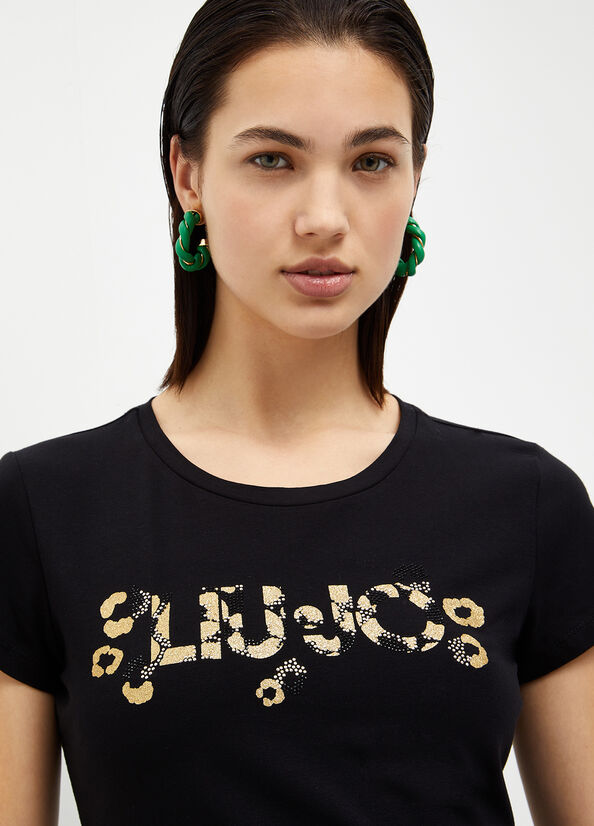 Liu Jo With Logo And Gemstones T-shirts Damen Schwarz | LDY-504829