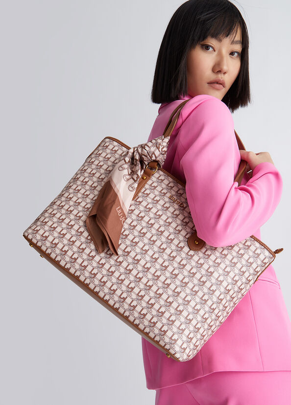 Liu Jo With Logo And Scarf Shopper Damen Hellbraun | VPE-073451