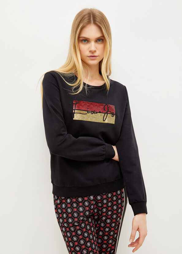 Liu Jo With Logo And Sequins Sweatshirts Damen Schwarz | YZB-369507