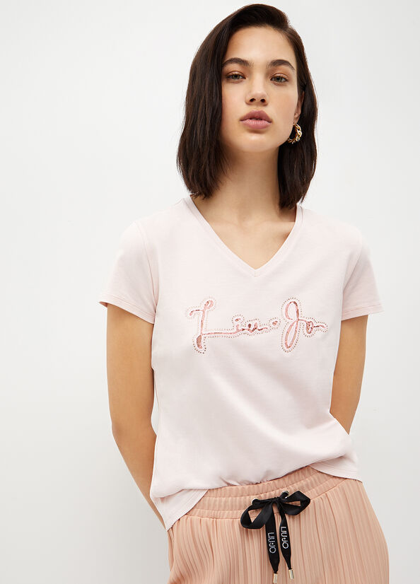 Liu Jo With Logo And Spitze T-shirts Damen Rosa | CBF-789324