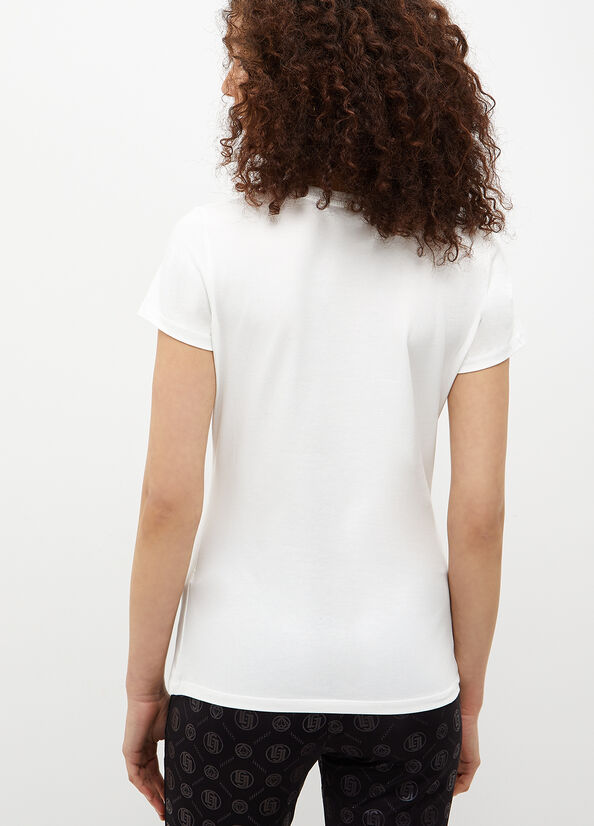 Liu Jo With Logo And Studs T-shirts Damen Weiß | QER-830657