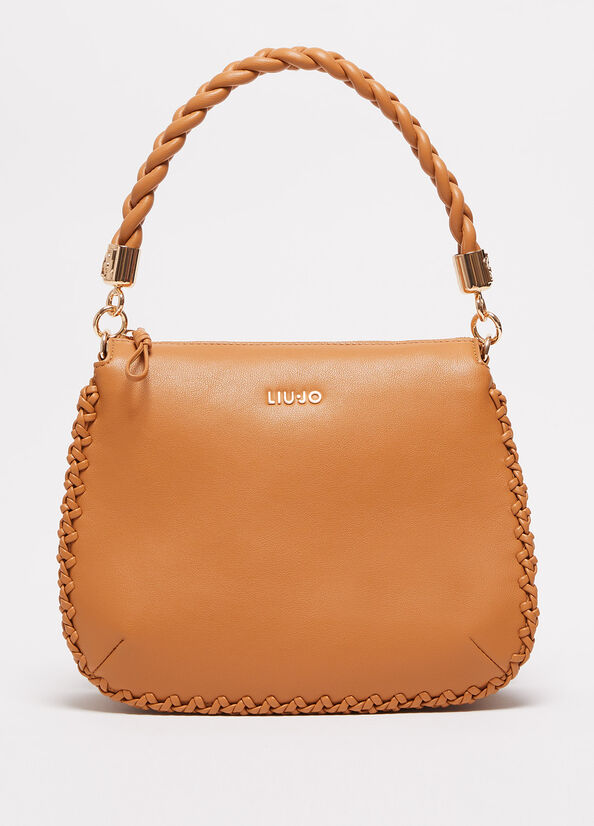 Liu Jo With Logo Schultertaschen Damen Hellbraun | PQA-946580