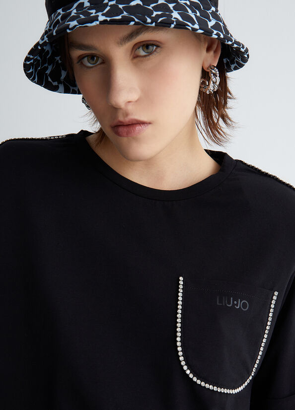 Liu Jo With Pocket And Rhinestones T-shirts Damen Schwarz | RHU-950421