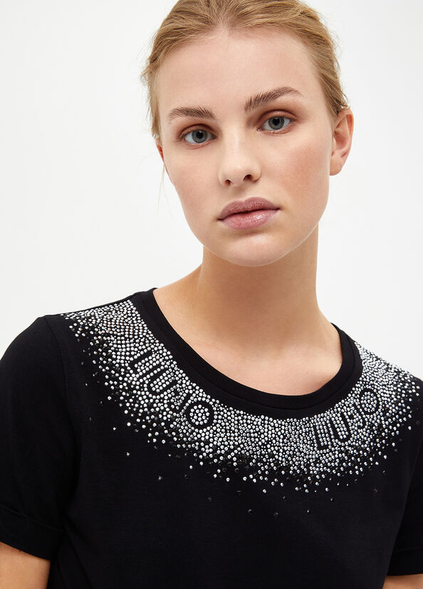 Liu Jo With Rhinestones T-shirts Damen Schwarz | HEB-839701