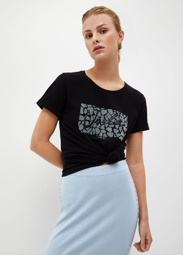 Liu Jo With Rhinestones T-shirts Damen Schwarz | YSJ-427615