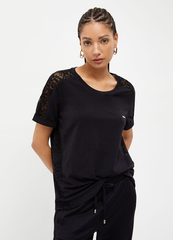 Liu Jo With Spitze Details T-shirts Damen Schwarz | GNH-051493