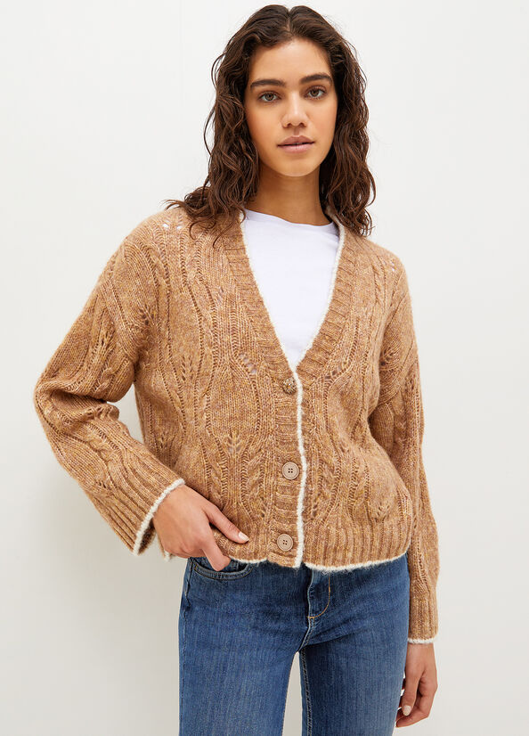 Liu Jo Wolle And Alpaca Cardigan Pullover Damen Braun | LIQ-048537