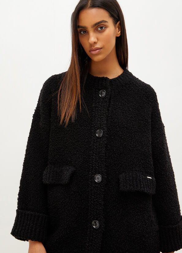 Liu Jo Wolle And Alpaca Knit Mäntel Damen Schwarz | SQB-209146