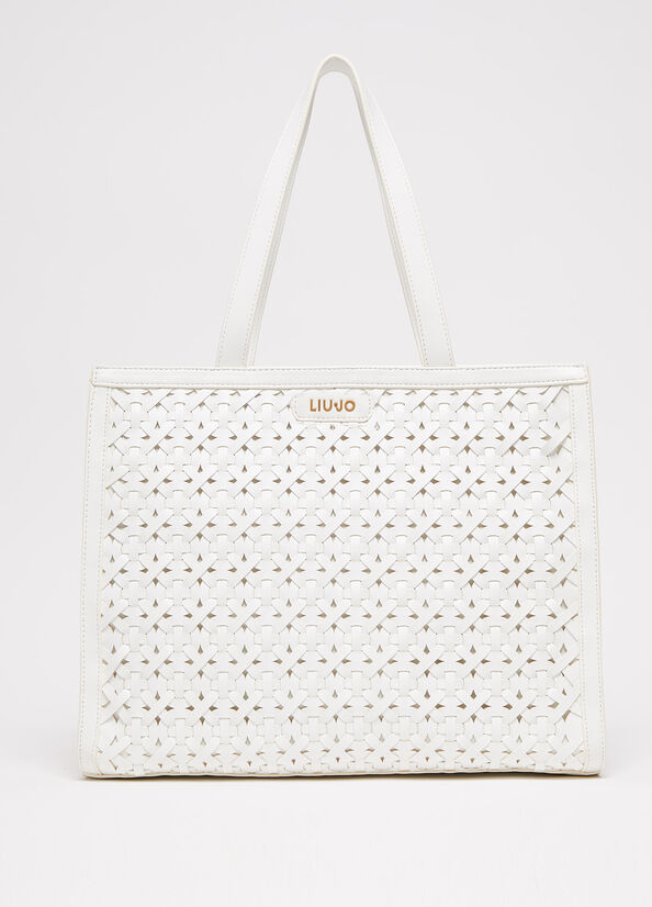 Liu Jo WovenWith Logo Shopper Damen Weiß | DCK-954607