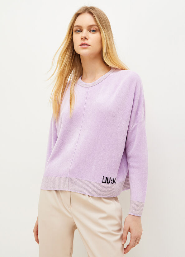 Liu Jo Chenille With Logo Pullover Damen Lila | TWD-352718