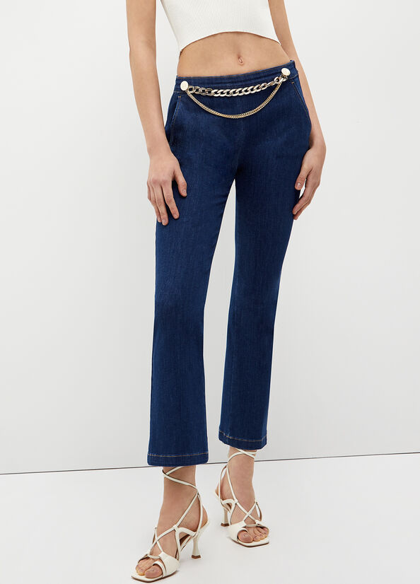 Liu Jo Cropped With Jewel Accessory Straight Jeans Damen Blau | DCY-197423