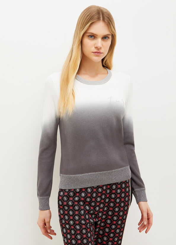 Liu Jo Degradé With Logo Pullover Damen Grau | GIE-704125