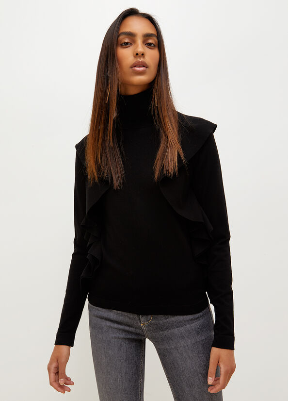 Liu Jo Eco-Friendly Turtleneck With Ruching Pullover Damen Schwarz | ILU-709381