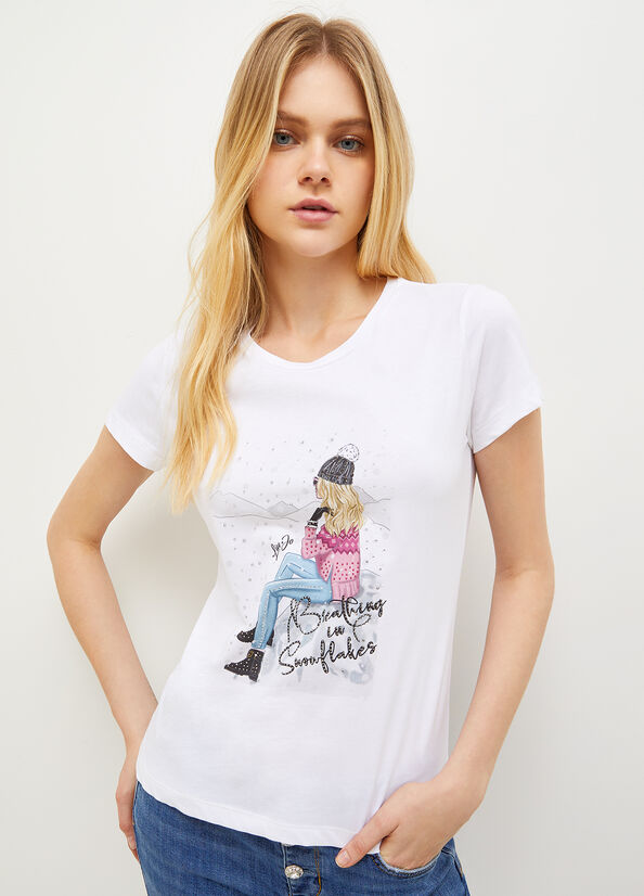 Liu Jo Eco-Friendly With Graphic Print T-shirts Damen Weiß | OQN-860754