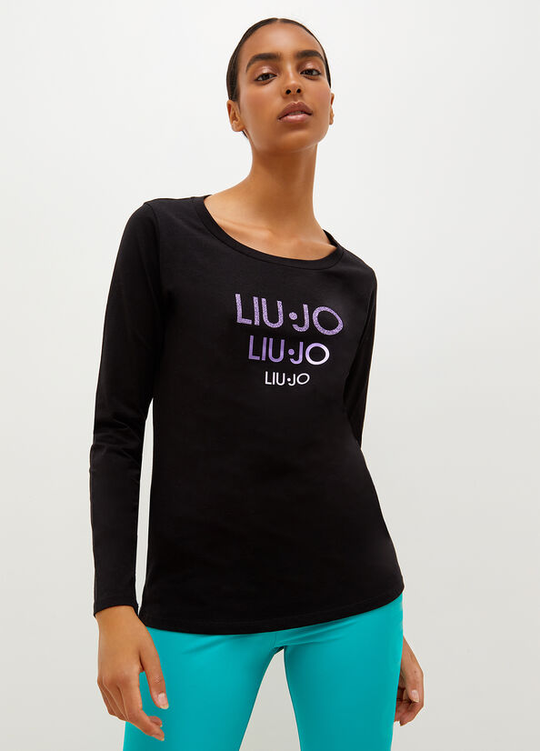 Liu Jo Eco-Friendly With Logo T-shirts Damen Schwarz | XSC-104957