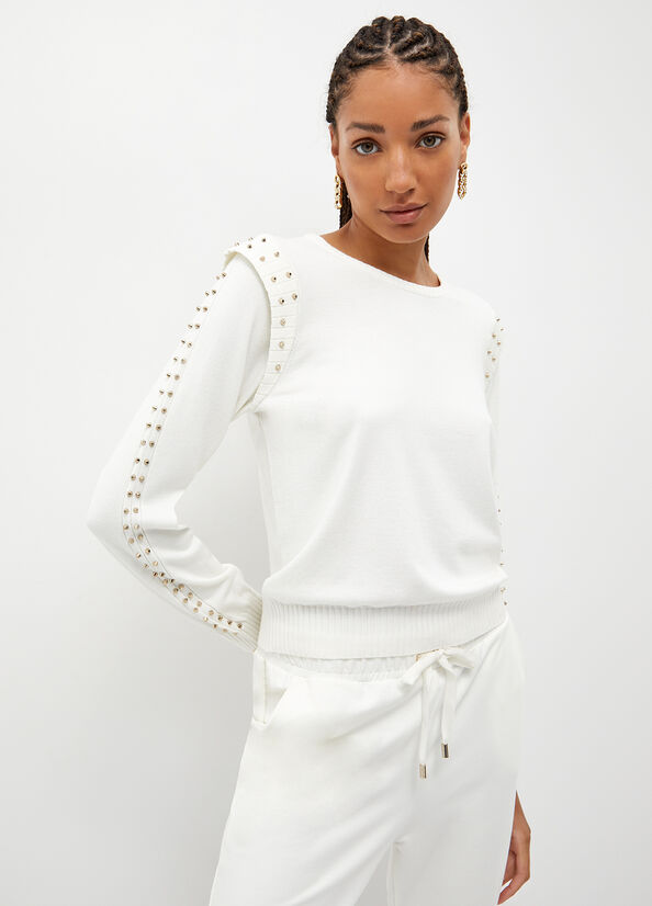 Liu Jo Eco-Friendly With Studs Pullover Damen Weiß | ODI-078132