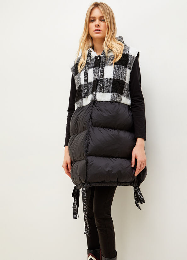 Liu Jo Gepolstert Gilet With Check Print Jacke Damen Weiß Schwarz | GXY-910367