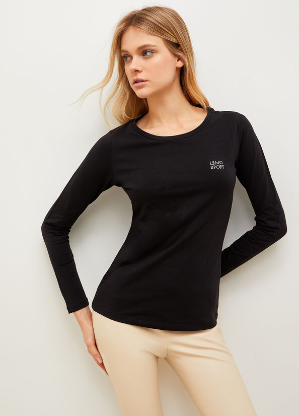 Liu Jo Jersey With Logo T-shirts Damen Schwarz | JZP-635209