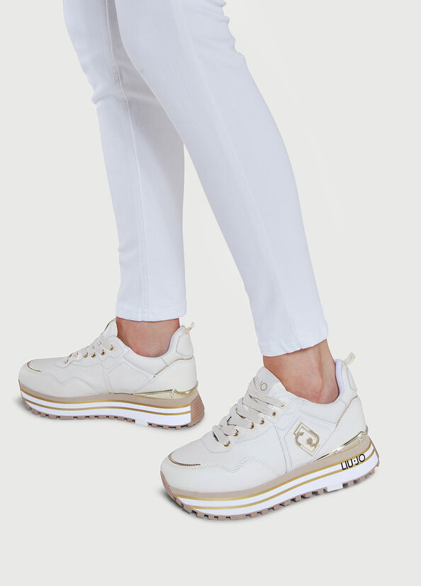 Liu Jo Leder Plattform Sneakers Damen Weiß | DUH-830152