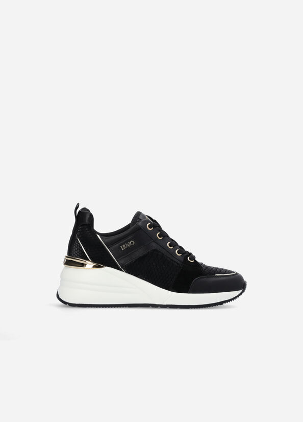 Liu Jo Leder With Wedge Sneakers Damen Schwarz | PTI-274931