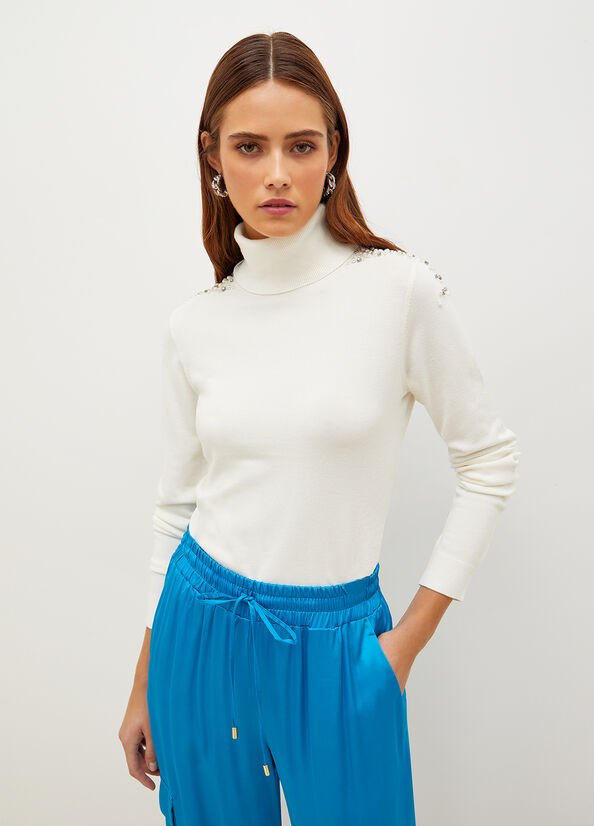 Liu Jo Turtleneck With Appliqués Pullover Damen Weiß | UYE-430179