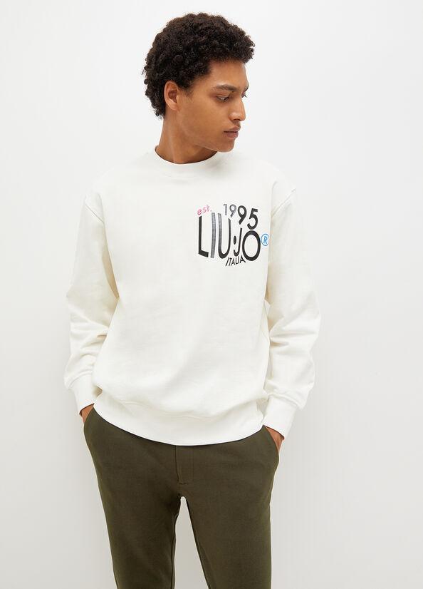 Liu Jo With 1995 Print Pullover Herren Weiß | FPL-759013