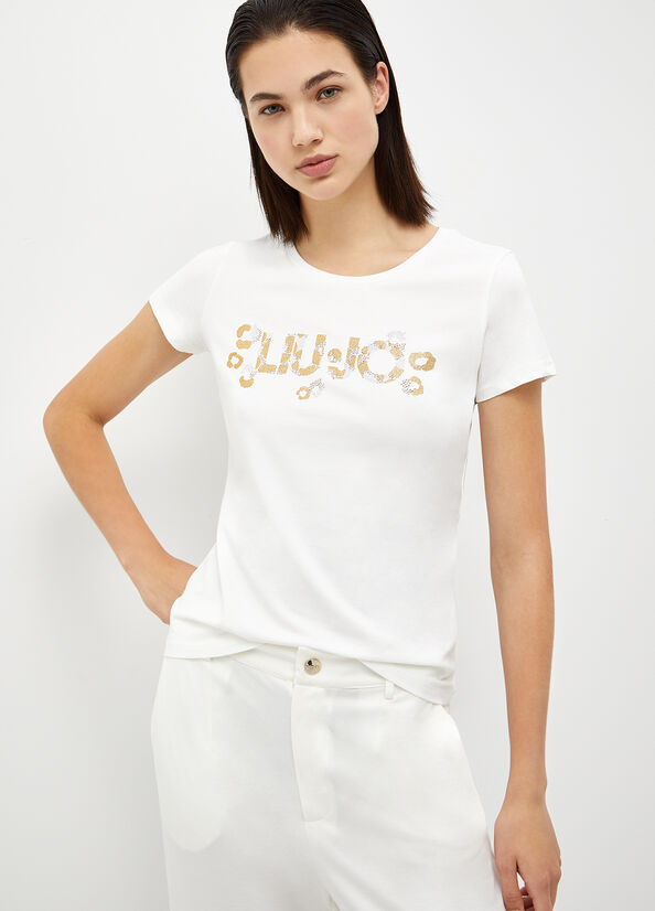 Liu Jo With Logo And Gemstones T-shirts Damen Weiß | ZBC-807693