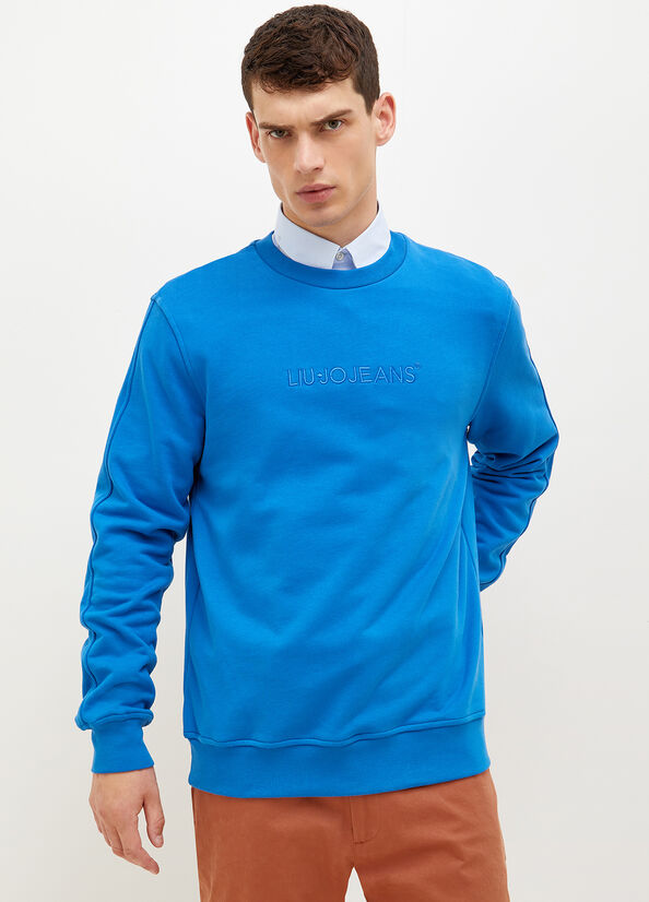 Liu Jo With Logo Pullover Herren Königsblau Blau | HRL-769158