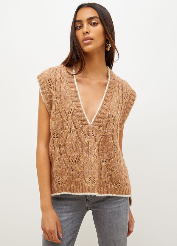 Liu Jo Wolle And Alpaca Vest Pullover Damen Braun | CKV-615342